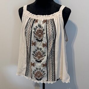 Democracy Cream and Brown Embroidered Blouse